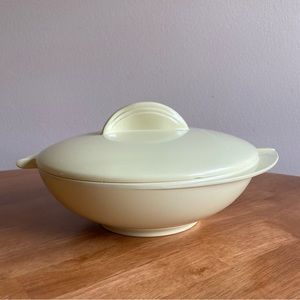 Vintage Boonton melamine yellow divided dish with cover